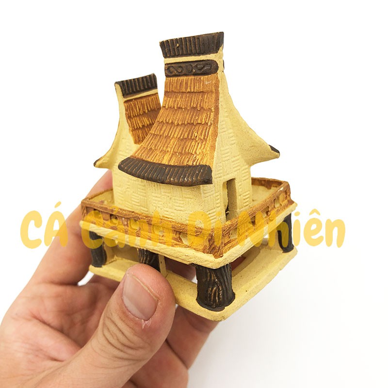 Nhà sàn đôi NHỎ làm tiểu cảnh trang trí cho bể cá mini size 8x7x5 cm BĐH1-36
