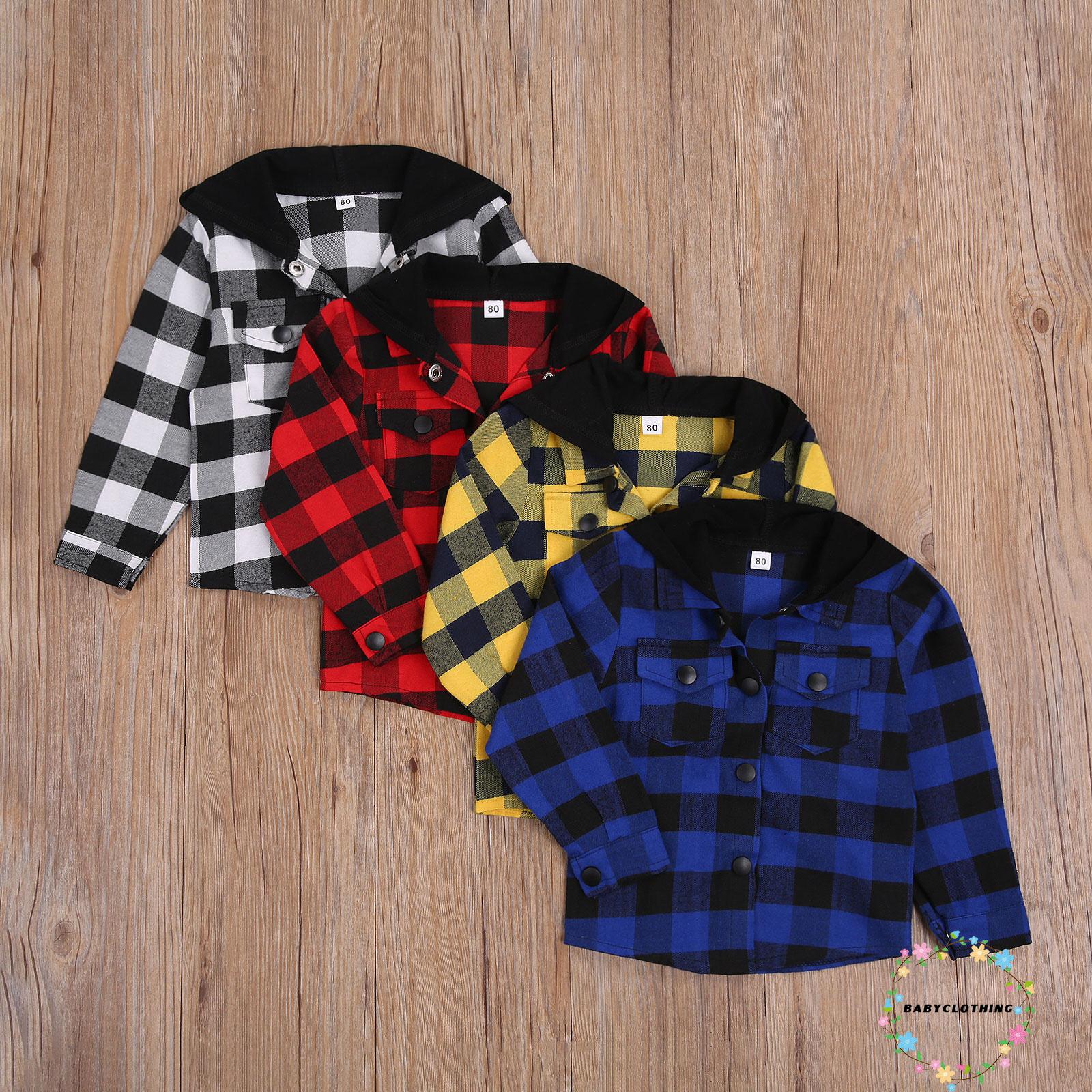 BBCQ-Infant Plaid Pattern Coat, Baby Long Sleeve Single-breasted Hoodie with Flap Pockets