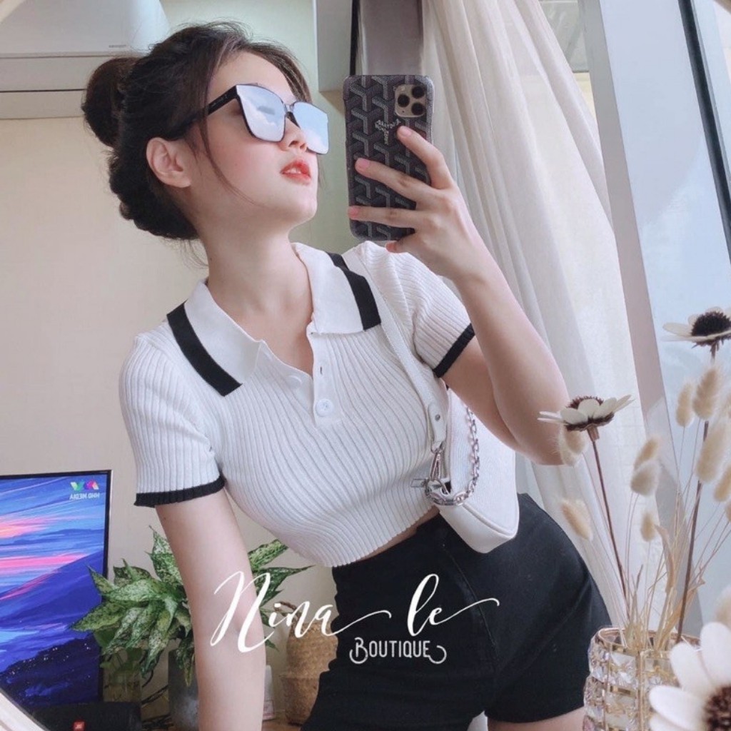 Áo Croptop Cổ Trụ Tay Ngắn Hai Màu Phối Ngược, Chất Thun Gân Dày Dặn Co Giản, Freesize 53KG Ảnh Thật | BigBuy360 - bigbuy360.vn