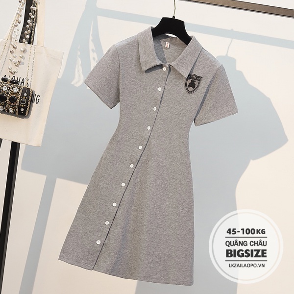 BIGSIZE Nữ Đầm polo Cotton trơn dáng Ôm Thiết kế nút tay ngắn mùa Hè - ulzzang Váy Phong cách Hàn Quốc - đi Chơi Dạo Phố - cho người mập béo 45-100kg