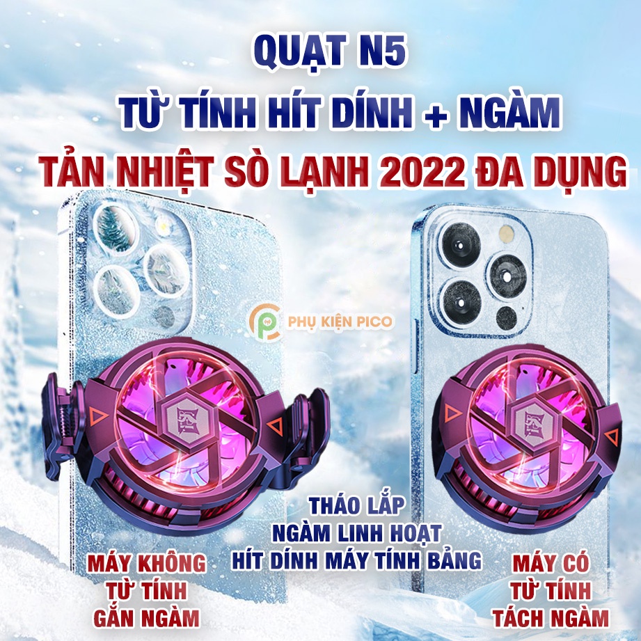Quạt tản nhiệt điện thoại N5 / X60 Ultra sò lạnh từ tính thế hệ mới TEC làm lạnh gấp 3 lần có ngàm kẹp sạc không dây