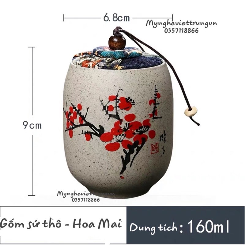 Hũ Trà Gốm Họa Tiết Mai Lan Cúc Trúc