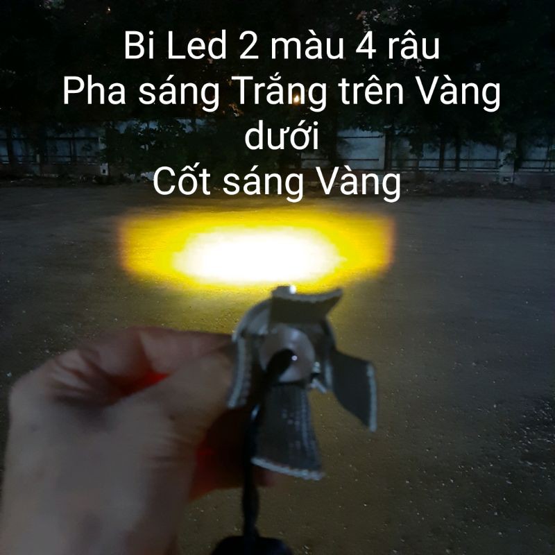 Bóng đèn Bi H4 Ruby cốt Vàng pha Trắng trên Vàng dưới 4 đuôi công