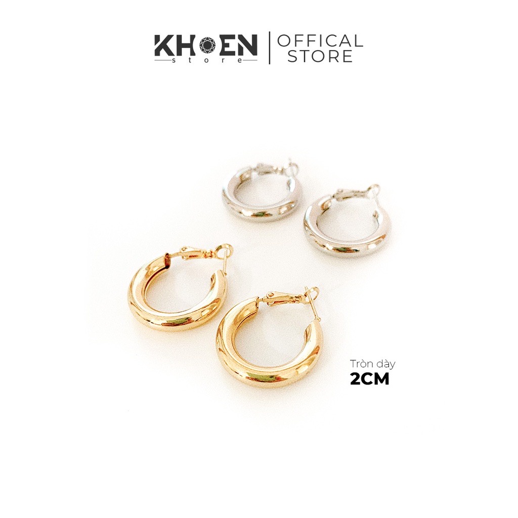 Bông tai nữ tròn dày size 2cm - 4cm - Màu vàng bạc - Khoen store