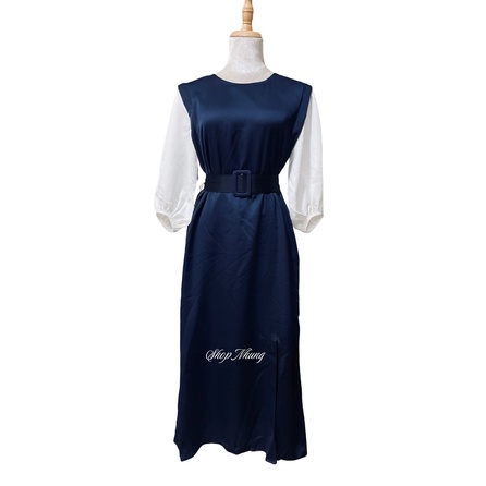 Đầm Ted baker phối lụa kèm dây thắt eo