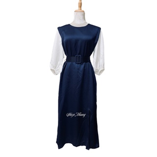 Đầm Ted baker phối lụa kèm dây thắt eo