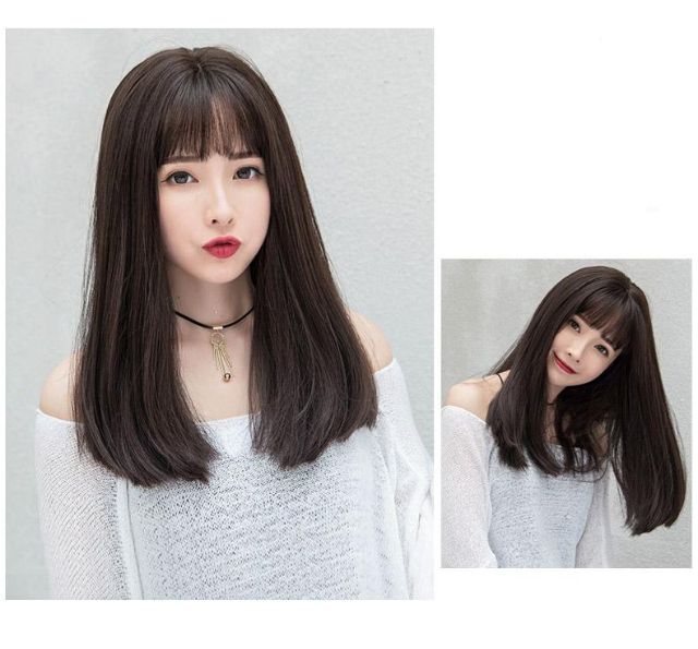 Tóc giả nguyên đầu đẹp xuất sắc tặng kèm lưới chùm