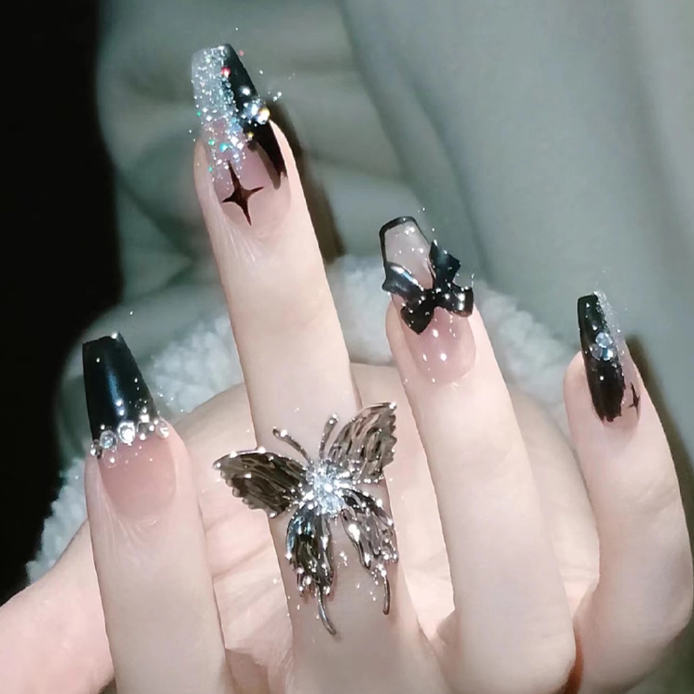 2422 bộ móng tay giả set móng giả trong suốt móng tay giả đính nơ móng tay giả dài vuông set 24 móng tay giả  móng giả thiết kế  móng giả thiết kế dán móng tay giả