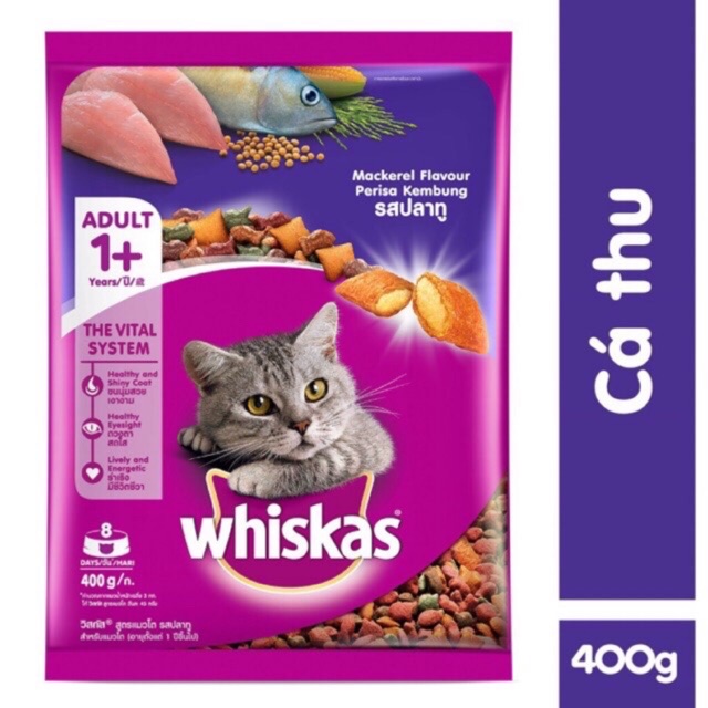 Thức ăn mèo Whiskas vị cá biển, cá thu 400gr
