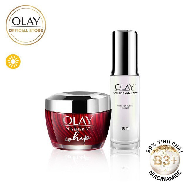 Bộ 2 sản phẩm Olay Power Duo: Kem ngăn ngừa lão hoá da Olay Regenerist Whip50G +Essence dưỡng trắng da WhiteRadiance30ML