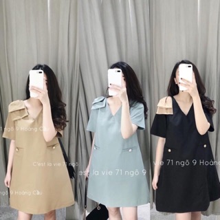 Bán sỉ váy suông nơ vai 3 màu bầu bí bon chen