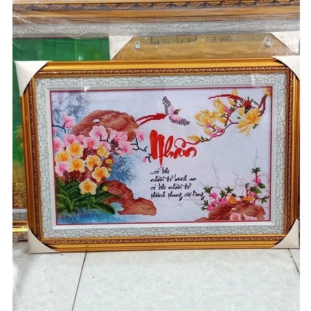 Tranh đính đá chữ Nhẫn KT 75x50cm, tranh chưa gắn đá, không khung