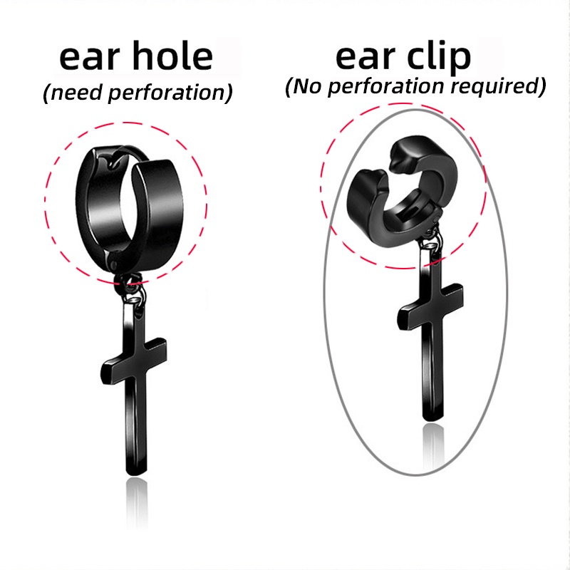 Bông Tai Hình Thánh Giá Bằng Thép Không Gỉ Phong Cách Hip Hop