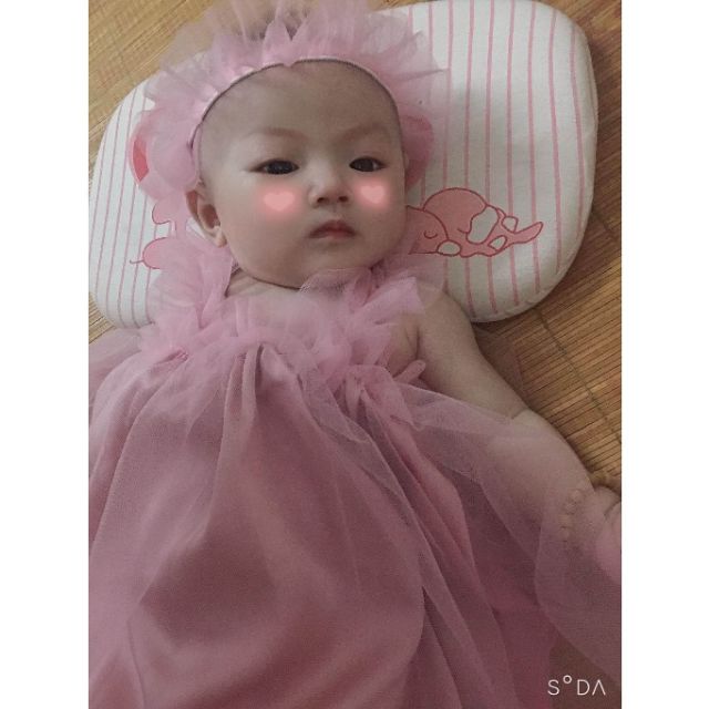 Đầm công chúa bé gái hồng phối lưới hồng