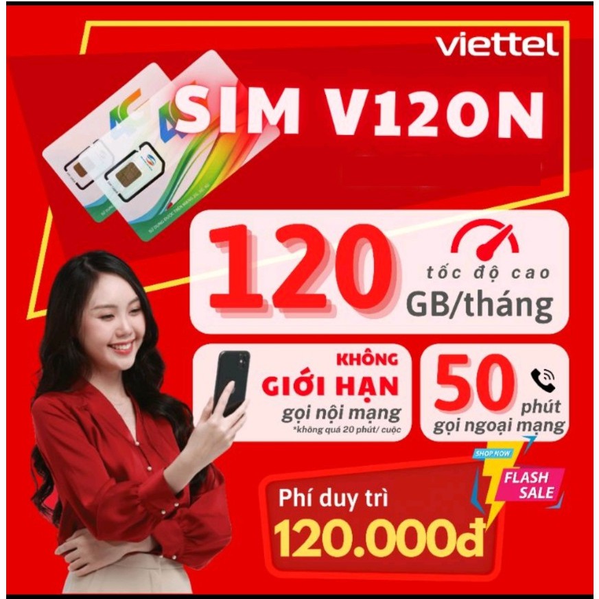 [Free 30 Ngày] Sim Viettel V120N Tặng 4GB 1 Ngày - Gọi Miễn Phí Viettel - Tặng 50p Gọi Ngoại Mạng Hàng Tháng.