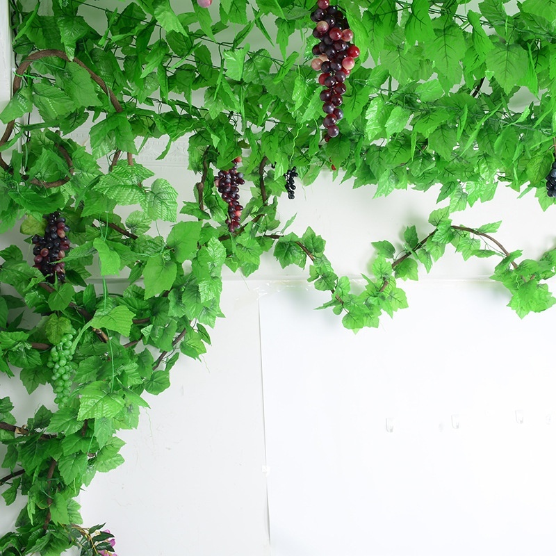 2.3m Artificial Plants Creeper Grape Green Leaf Ivy Vine Garland for Home Garden Party Wedding Wall Decor Rattan String