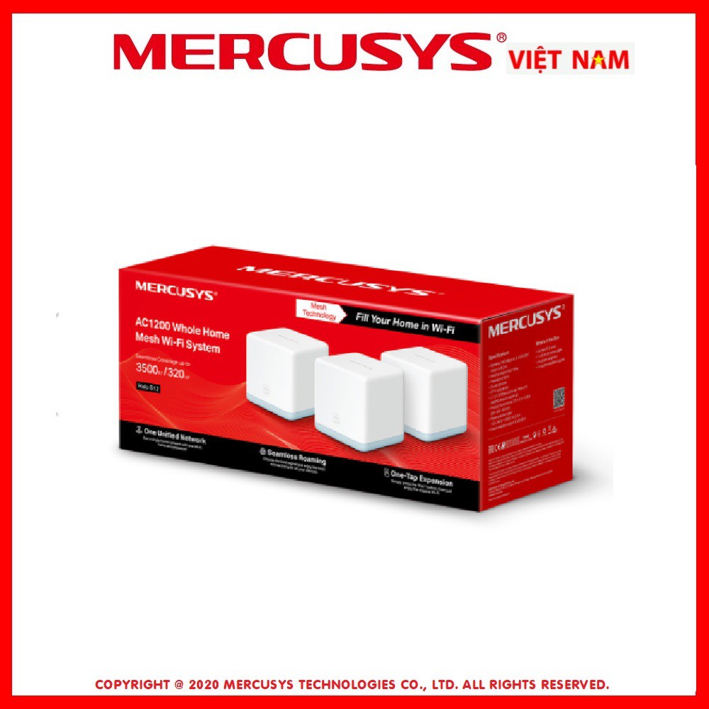 Hệ Thống Wi-Fi Mesh Cho Gia Đình AC1200 Mercusys Halo S12 (3-pack)