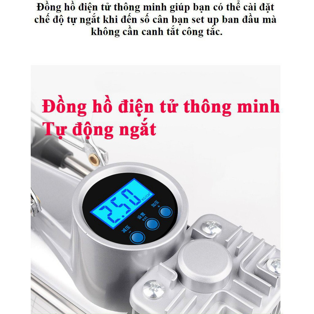 Máy bơm lốp ô tô 2 xilanh mã lực lớn 280W- Đồng hồ cơ, điện tử tự ngắt