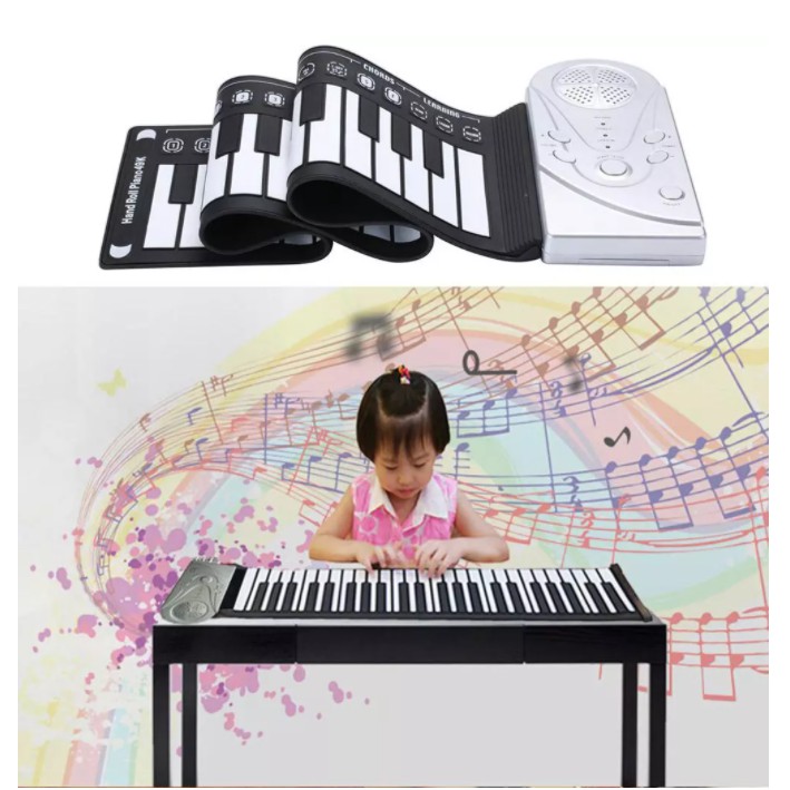 Đàn Piano Điện Tử Cuộn Dẻo 49 Phím - Chất Liệu Silicon - Chống Nước - Sử Dụng Nguồn Hoặc Pin Tiện Dụng - Bảo Hành 6T