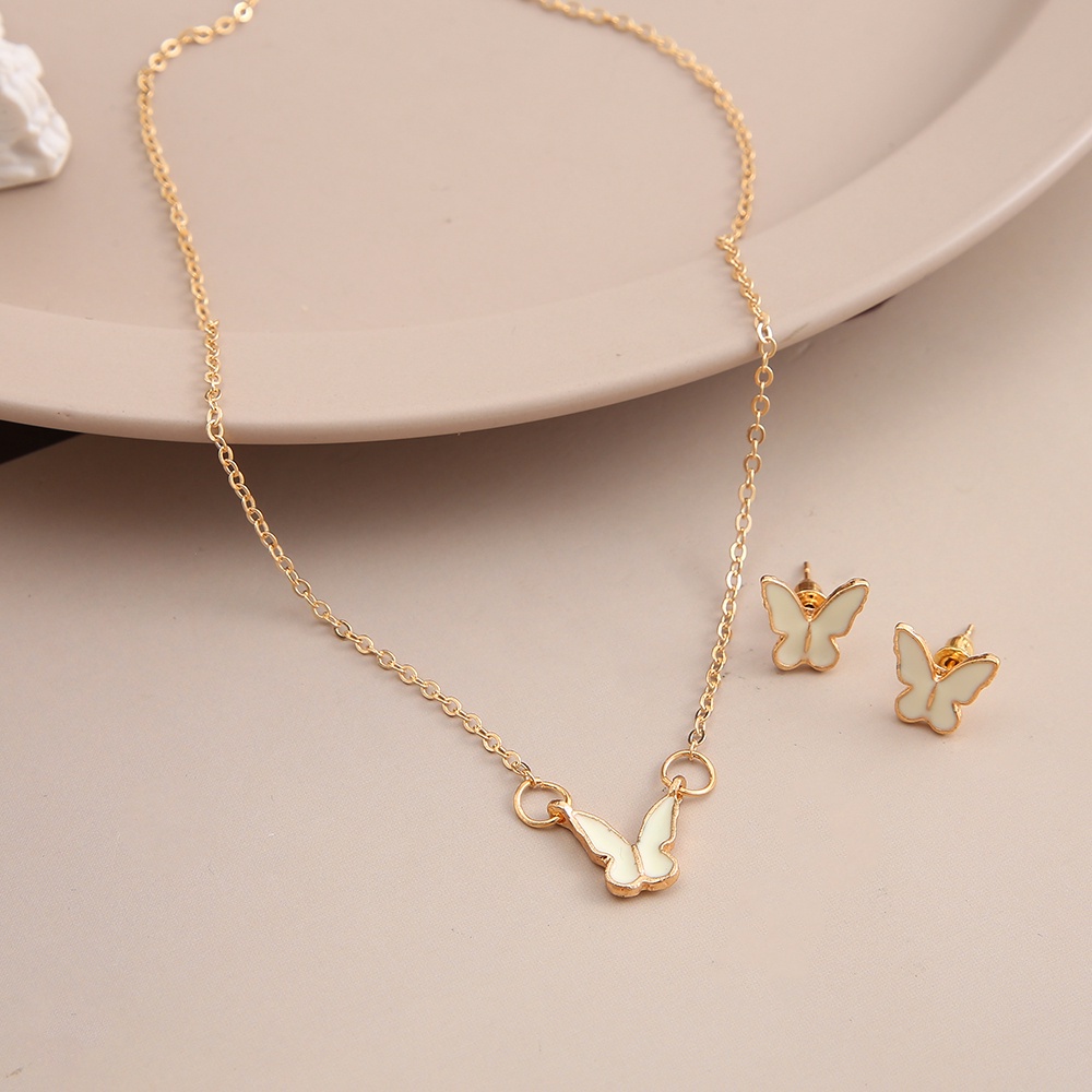 Bộ Vòng cổ + Bông Tai Hình Bướm Nhiều Màu