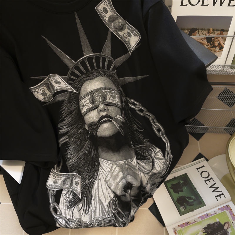 Áo Thun 100% Cotton Nguyên Chất Tay Ngắn Dáng Rộng Phong Cách Đường Phố Cổ Điển Đường Phố Thời Trang Mùa Hè Cho Nam Nữ