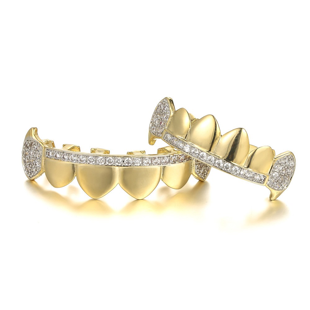 Xuyên biên giới cung cấp Châu Âu và Hoa Kỳ Mới hip-hop niềng răng 18K bất vàng mạ Micro-dát Zircon răng nanh vàng niềng răng đồ trang sức