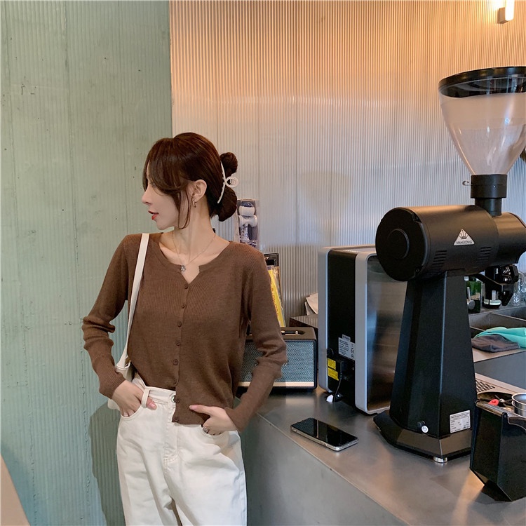Áo Sweater Dệt Kim Tay Dài Màu Sắc Đơn Giản Cho Nữ