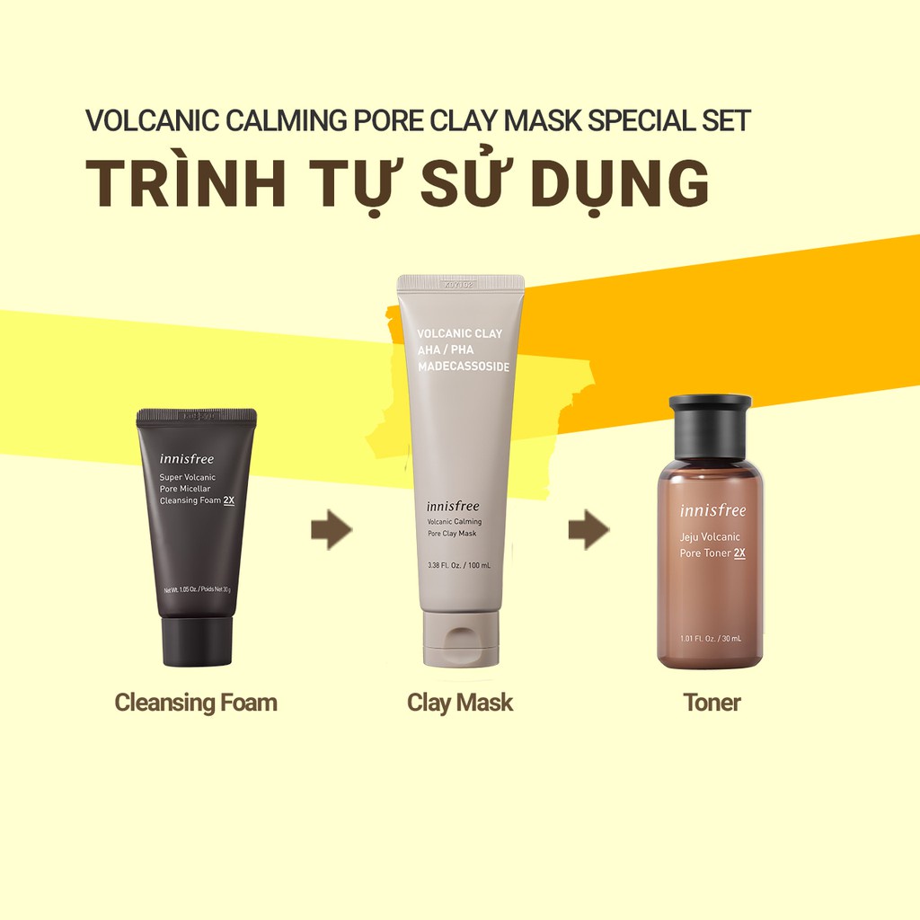 Bộ sản phẩm se khít lỗ chân lông đá tro núi lửa innisfree Volcanic Calming Pore Clay Mask Special Set