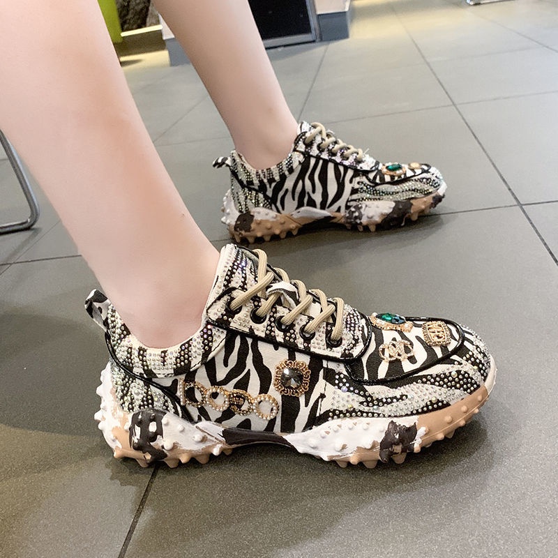 Oeggeo shop Giày Sneaker Cổ Thấp Đế Dày Đính Đá Cho Nữ