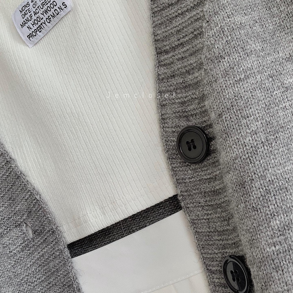 Áo Khoác Len JEM CLOSET Style Thu Đông Áo Khoác Nữ Form Rộng MOJI Cài Cúc 2 Màu Xám Đen Phong Cách Hàn Dễ Thương 1836