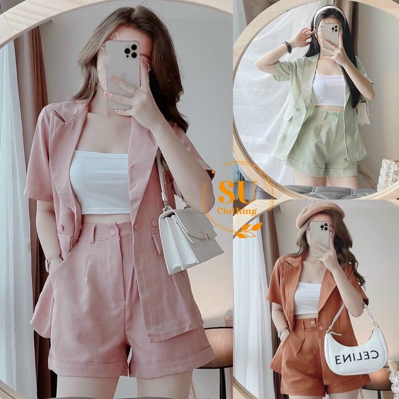SET 3 MÓN (ÁO KHOÁC VEST TRƠN, QUẦN SHORT NGẮN, ÁO CROPTOP)