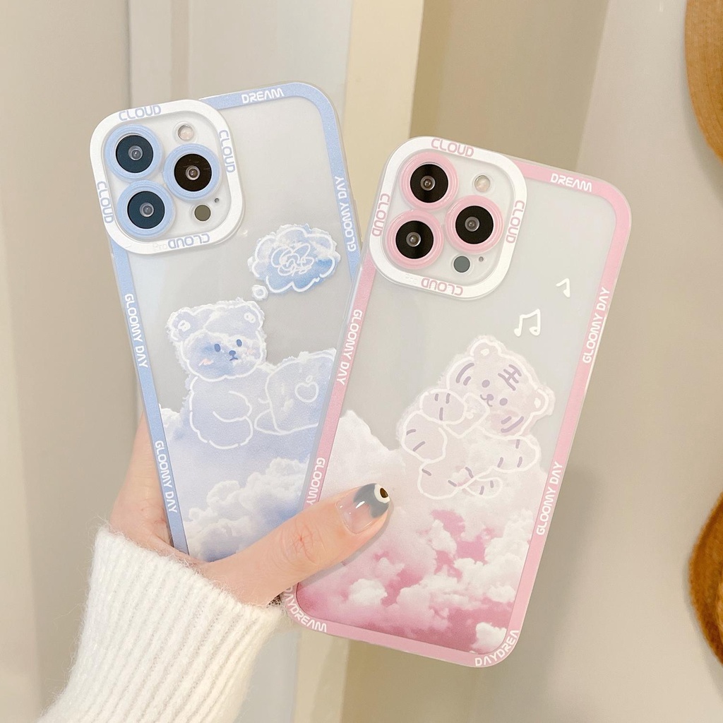 Ốp điện thoại TPU trong suốt họa tiết gấu mèo dễ thương thích hợp cho iphone 13 12 11 pro max x xr xsmax 7/8plus