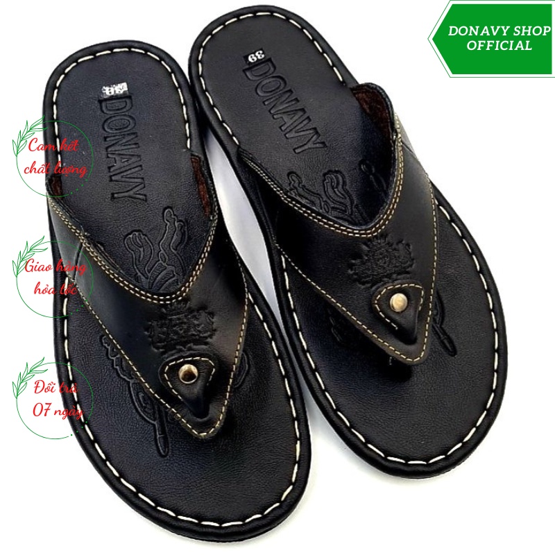 Dép Xỏ Ngón Nam Da Bò Thật 100% Đính Khuy D.kvm