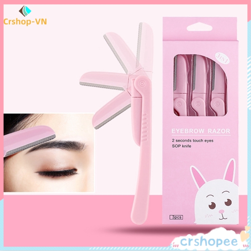 Bộ 3 Dao Cạo Lông Mày Bằng Thép Không Gỉ Màu Hồng