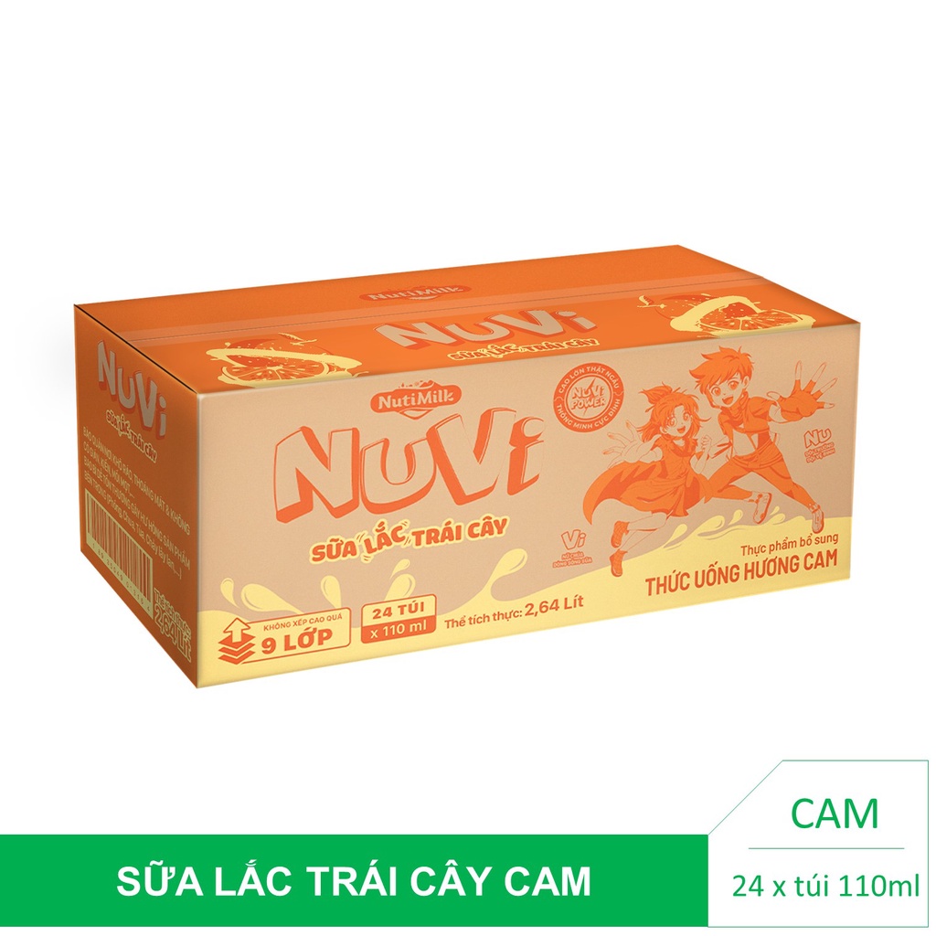 Thùng 24 túi Nuvi Thức uống hương cam Sữa lắc trái cây túi NuVi Power 110ml/túi