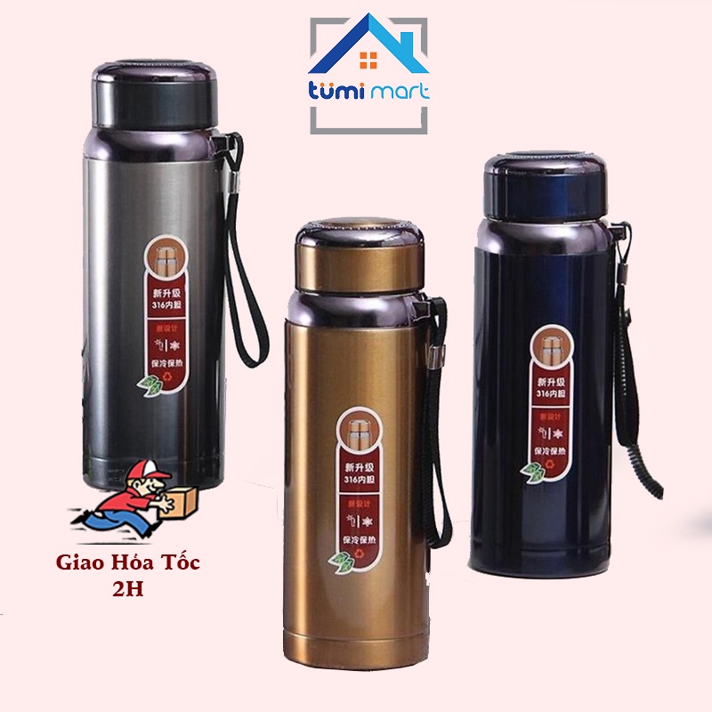 BÌNH GIỮ NHIỆT CỔ INOX 1 LÍT - 316 GIỮ NHIỆT LIÊN TỤC 24 TIẾNG - Có rây lọc, phong cách thể thao, an toàn