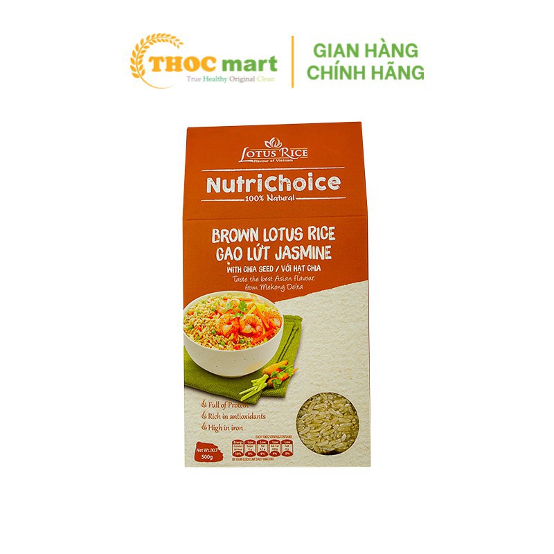 Gạo lứt Jasmine hương lài hạt chia Lotus Rice NutriChoice 100% tự nhiên hộp 500g