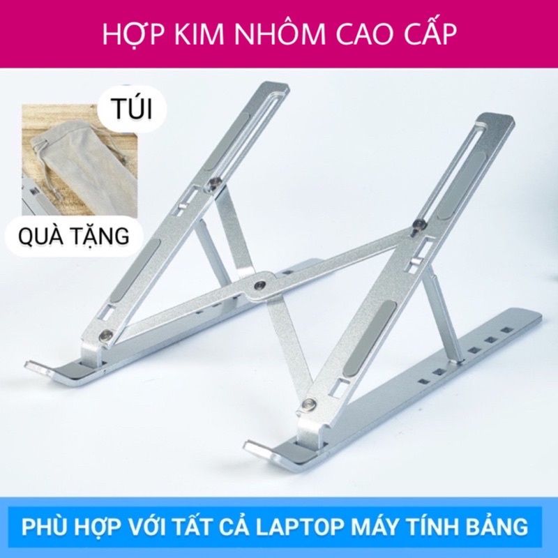 Giá Đỡ Kiêm Đế Tản Nhiệt Chất Liệu Nhôm Và Nhựa ABS Cao Cấp Cho Laptop Máy Tính Bảng Chống Gù Lưng Mỏi Mắt Khi Làm Việc