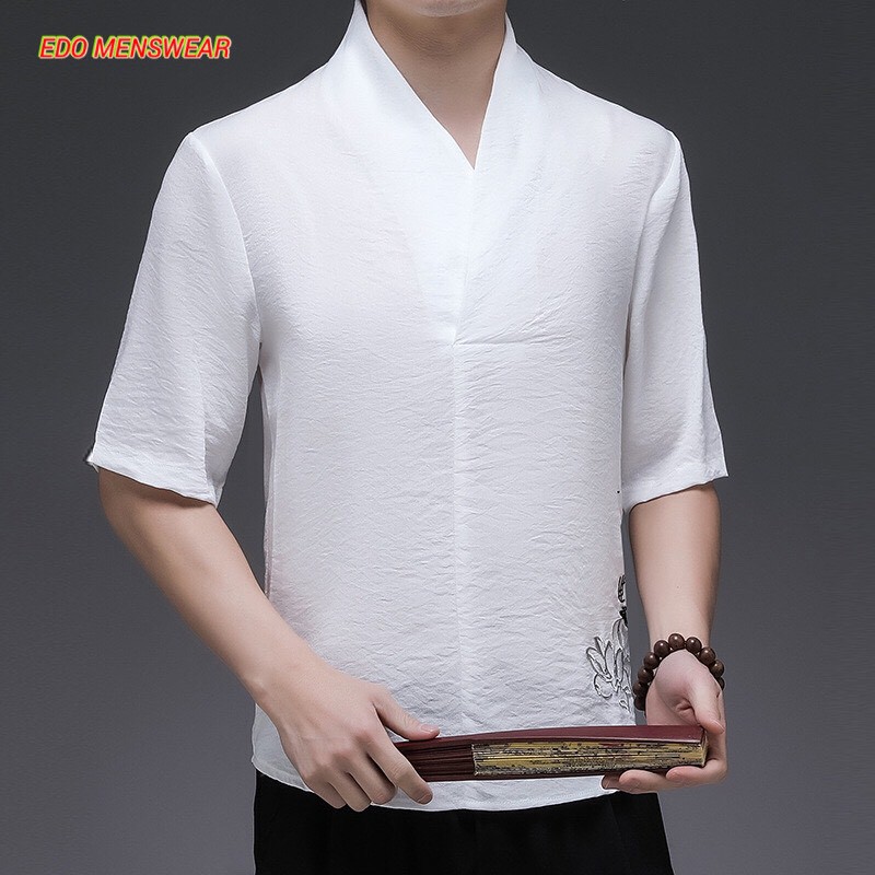 Áo cộc đũi Sen Edo Menswear, áo đũi cộc tay Hàn Quốc thoáng mát thấm hút mồ hôi tốt Top xu hướng 2023