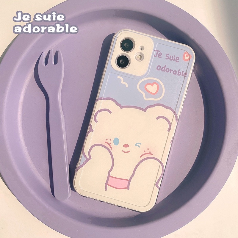 (SIÊU RẺ) Ốp lưng iphone tím gấu trắng cute 7plus/8/8plus/x/xr/xs/11/12/13/pro/max/plus/promax