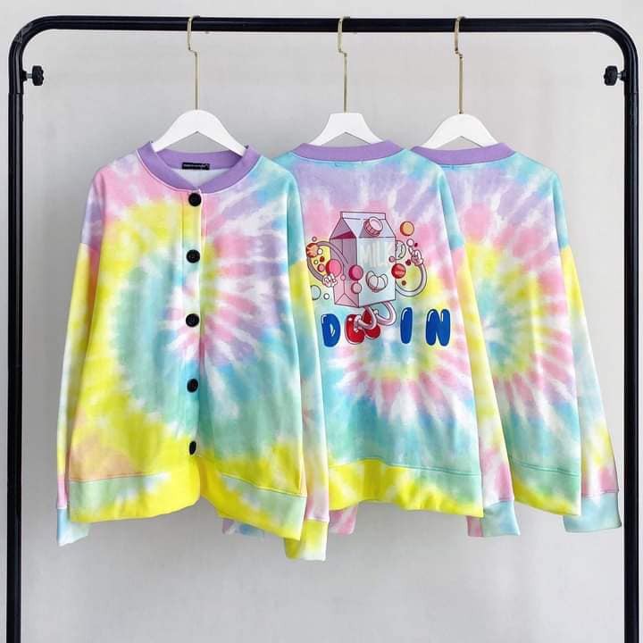 [Kèm hình thật] Áo khoác cardigan nỉ loang màu Tie Dye nhiều màu hộp sữa Colorful Jacket Milk unisex