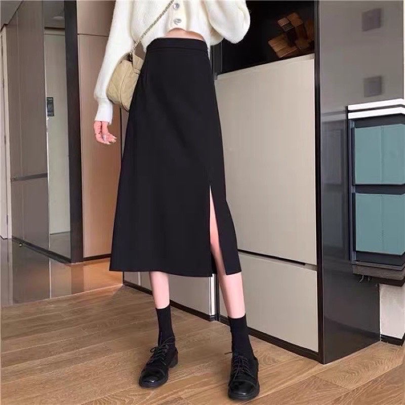 Chân váy dài midi xẻ bên cực dễ phối đồ
