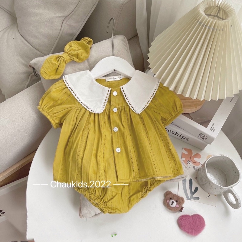 Set áo và quần cho bé gái set trang phục đi chơi set quần áo chụp ảnh cho bé gái tặng kèm băng đô