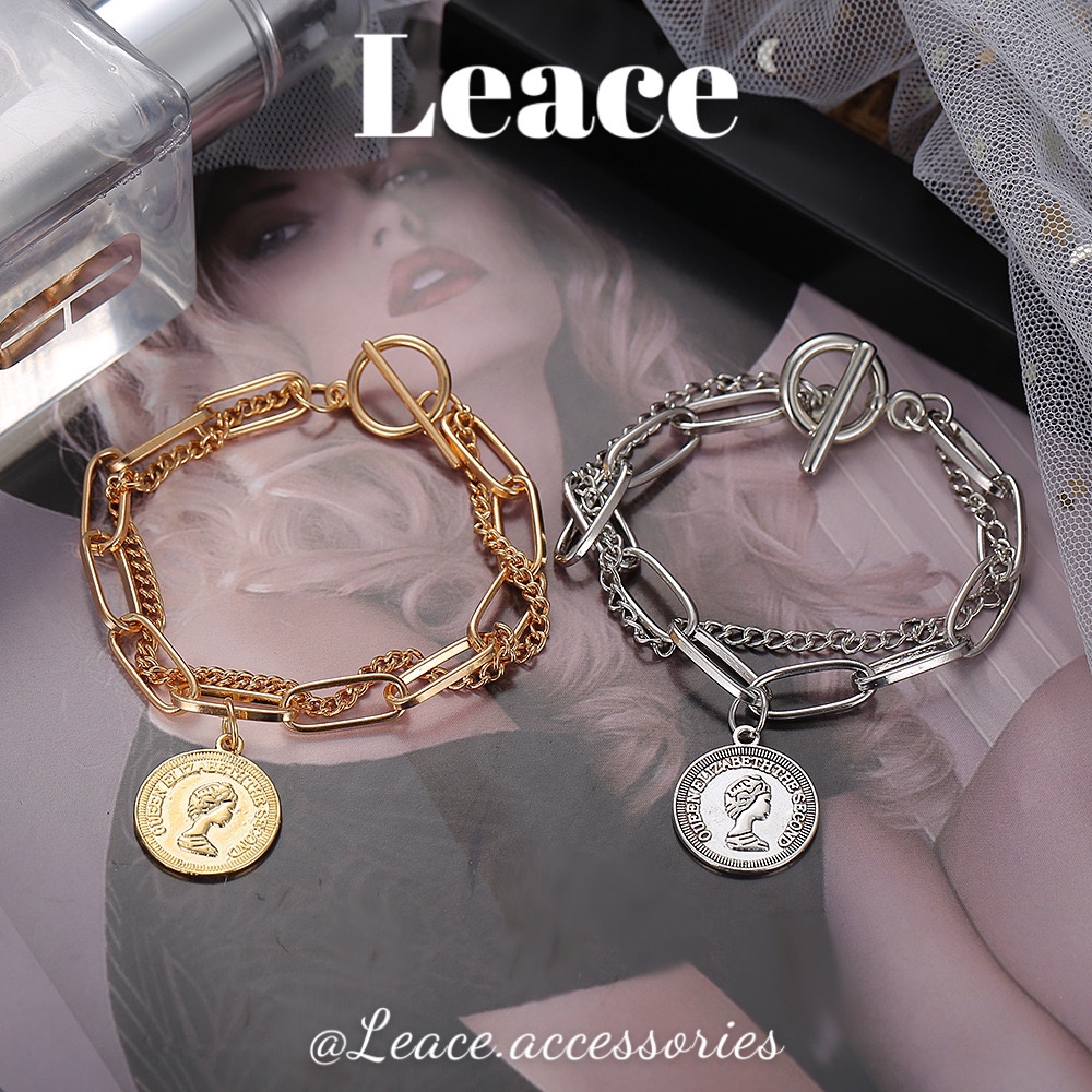 Vòng tay nữ, lắc tay kim loại 2 lớp mặt đồng xu cá tính BL003,004 Leace.accessories