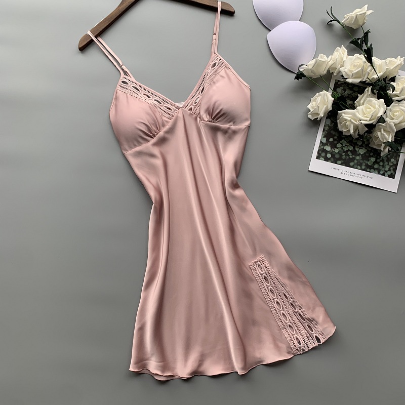Đầm ngủ hai dây vải lụa phối ren thời trang xuân hè phong cách Hàn Quốc quyến rũ cho nữ