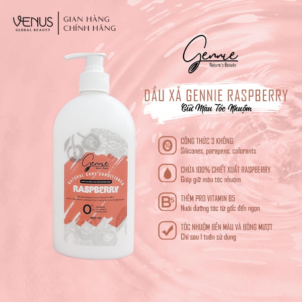 [Mã BMLT35] Bộ đôi dầu gội và dầu xả Gennie Natural Care - Raspberry for Colored & Highlighted Hair 400ml