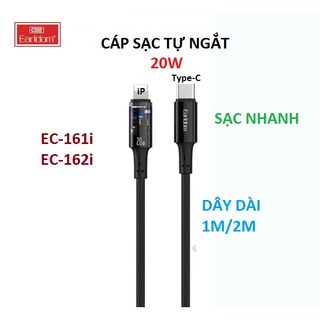Cáp sạc tự ngắt 20w ip earldom ec-161i/ec-162i - sạc nhanh - bọc dù siêu bền - chống rối - dây dài 1m/2m