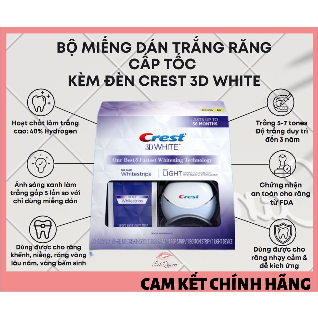 Miếng Dán răng Crest 3D White kèm Đèn FULLBOX - KHÔNG TRẮNG HOÀN TIỀN