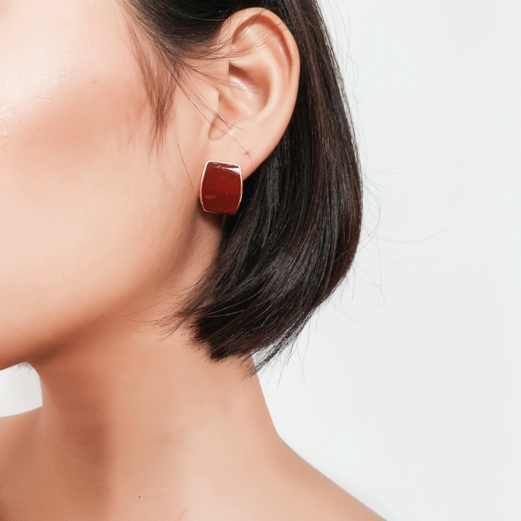 Burgundy Bông Tai Hình Vuông Phong Cách vintage Thanh Lịch Cho Nữ