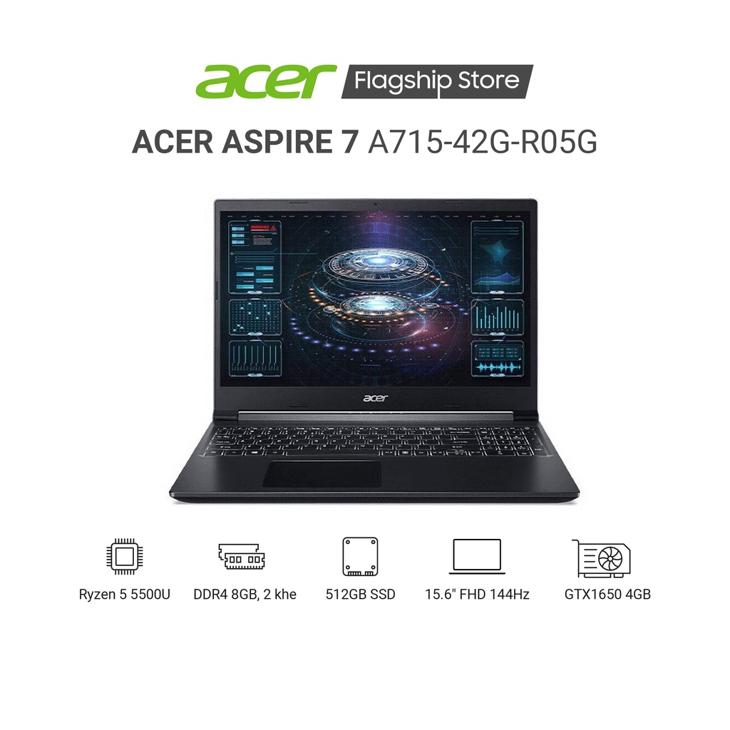 [ELGAME66 giảm 7%] Laptop Acer Aspire 7 A715-42G-R05G R5-5500U | 8GB | 512GB | GTX 1650 4GB | 144Hz